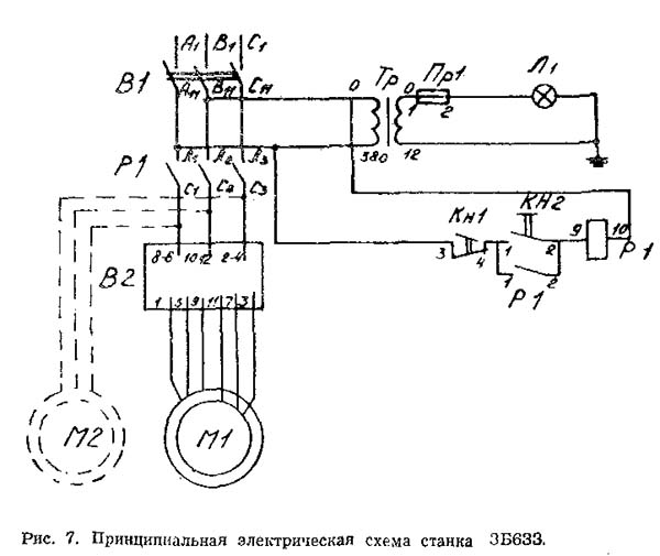 3Б633 Схема електрична точильного шліфувального верстата